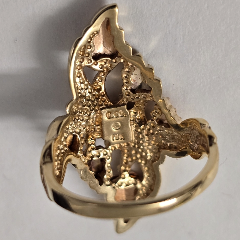 Rare Black Hills 10K Rose Gold Green Leaf Gold Ring In Original Vintage Box - Picture 9 of 10